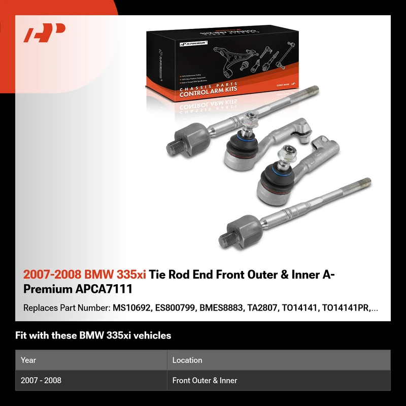 2007-2008 BMW 335xi Tie Rod End Front Outer & Inner A-Premium APCA7111