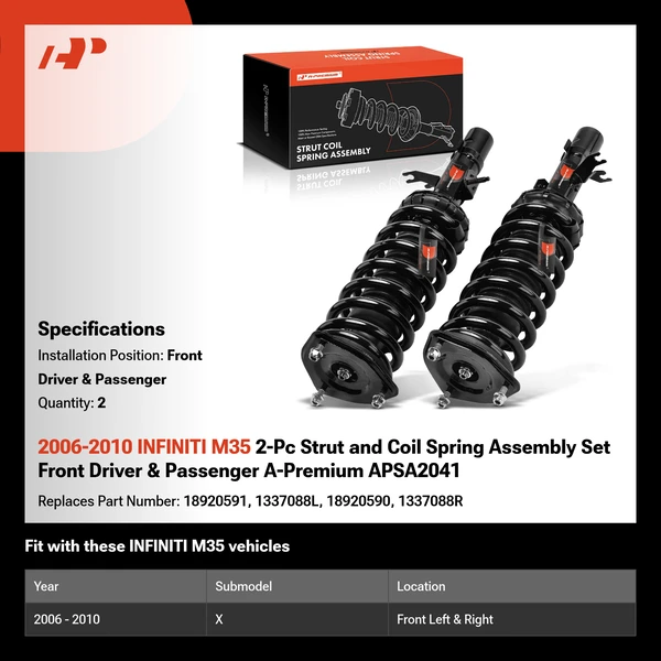 2006-2010 INFINITI M35 2-Pc Strut and Coil Spring Assembly Set Front Driver & Passenger A-Premium APSA2041