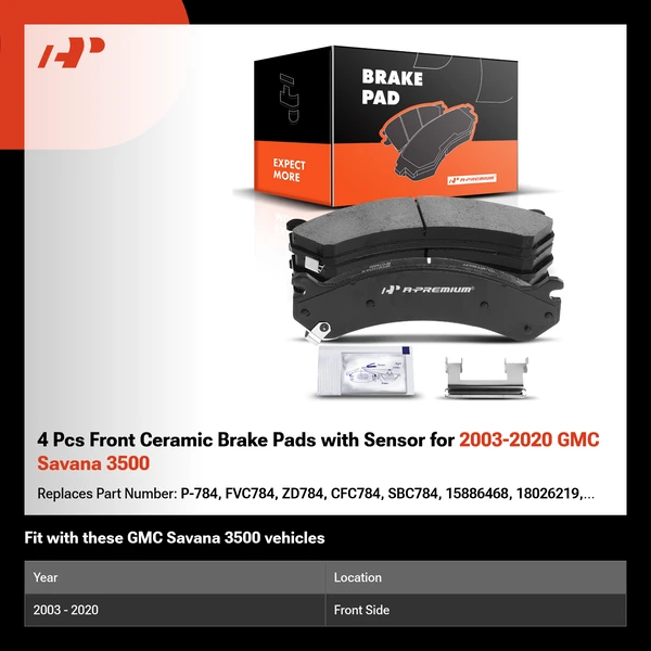 4 Pcs Front Ceramic Brake Pads with Sensor for 2003-2020 GMC Savana 3500