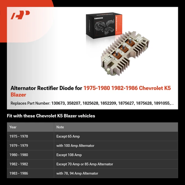 Alternator Rectifier Diode for 1975-1980 1982-1986 Chevrolet K5 Blazer