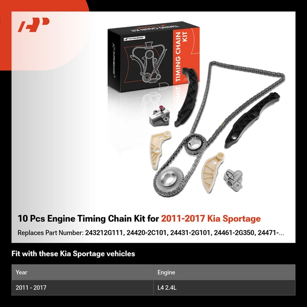 10 Pcs Engine Timing Chain Kit for 2011-2017 Kia Sportage