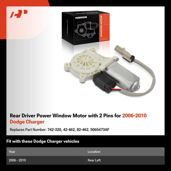 Rear Driver Power Window Motor with 2 Pins for 2006-2010 Dodge Charger