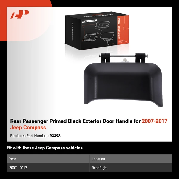 Rear Passenger Primed Black Exterior Door Handle for 2007-2017 Jeep Compass