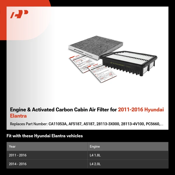 Engine & Activated Carbon Cabin Air Filter for 2011-2016 Hyundai Elantra