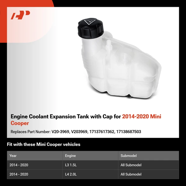 Engine Coolant Expansion Tank with Cap for 2014-2020 Mini Cooper