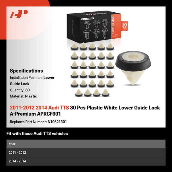 2011-2012 2014 Audi TTS 30 Pcs Plastic White Lower Guide Lock A-Premium APRCF001