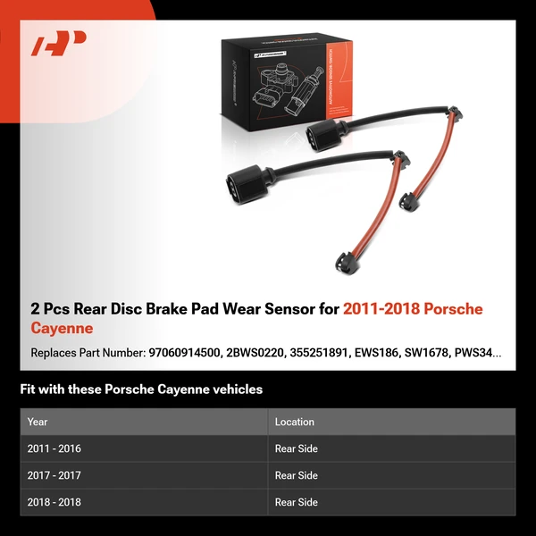 2 Pcs Rear Disc Brake Pad Wear Sensor for 2011-2018 Porsche Cayenne