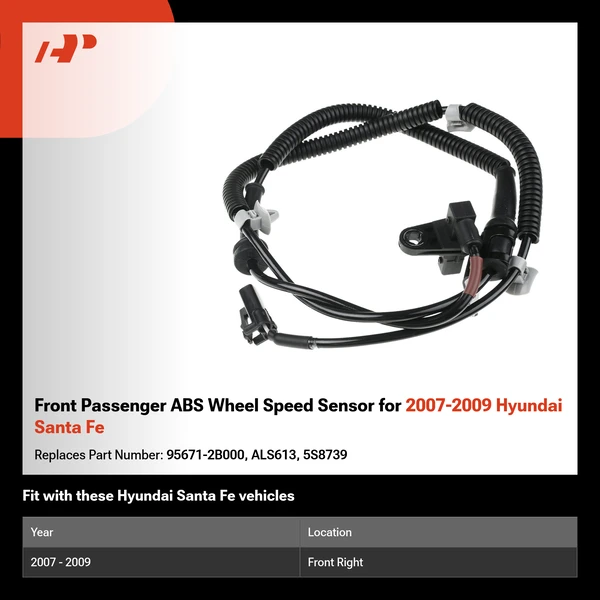 Front Passenger ABS Wheel Speed Sensor for 2007-2009 Hyundai Santa Fe