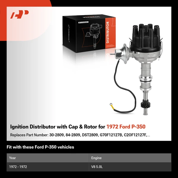 Ignition Distributor with Cap & Rotor for 1972 Ford P-350