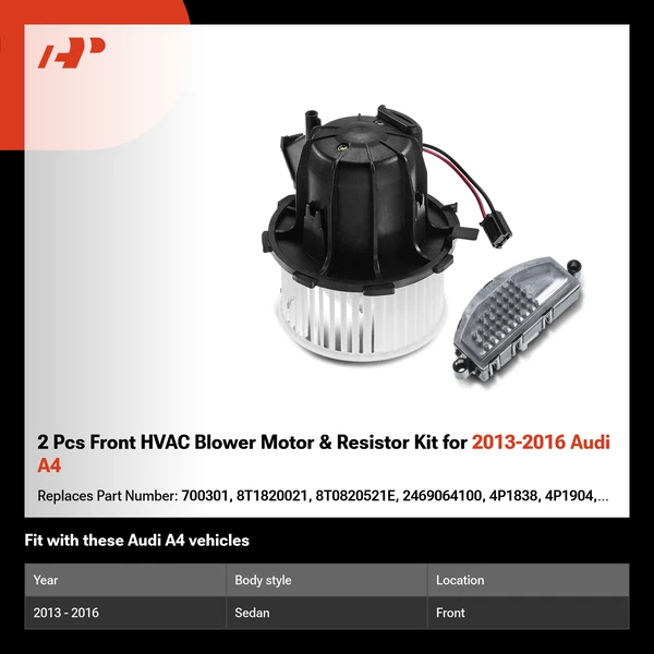 2 Pcs Front HVAC Blower Motor & Resistor Kit for 2013-2016 Audi A4