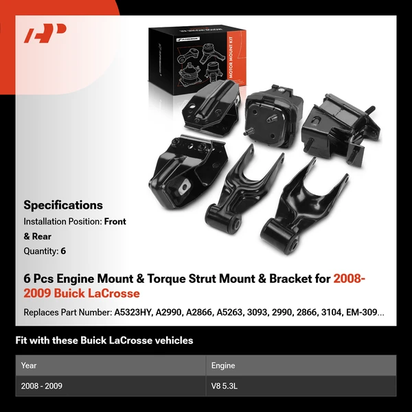 6 Pcs Engine Mount & Torque Strut Mount & Bracket for 2008-2009 Buick LaCrosse