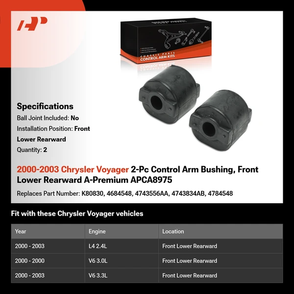 2000-2003 Chrysler Voyager 2-Pc Control Arm Bushing, Front Lower Rearward A-Premium APCA8975