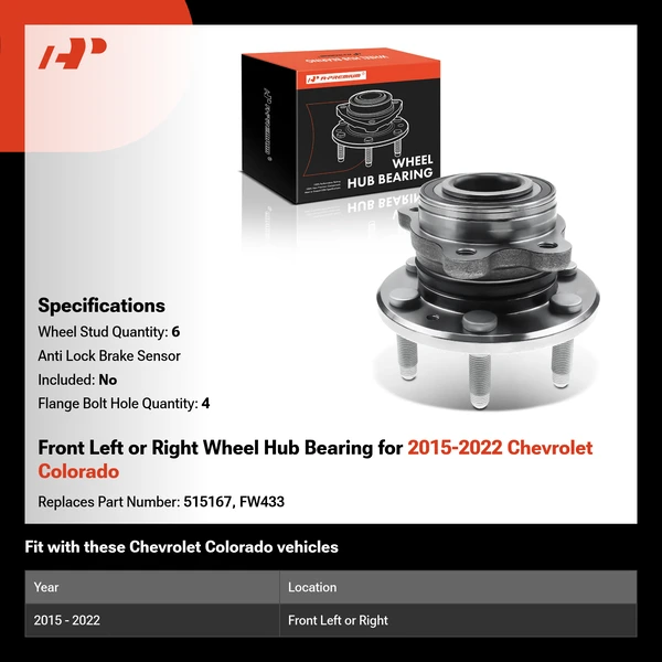 Front Left or Right Wheel Hub Bearing for 2015-2022 Chevrolet Colorado