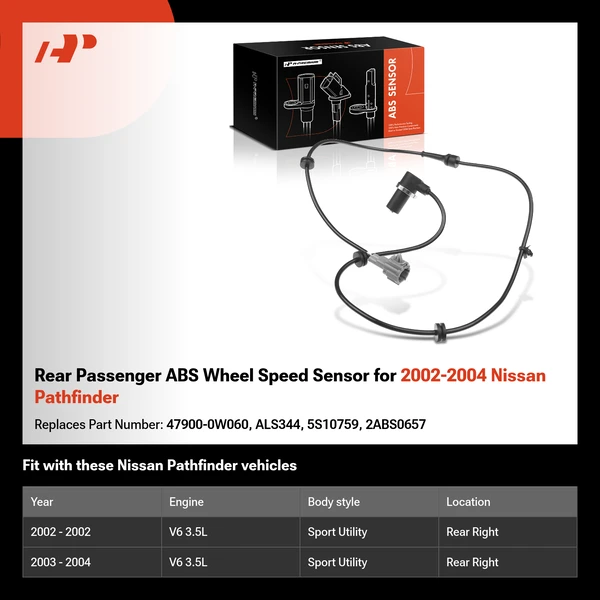 Rear Passenger ABS Wheel Speed Sensor for 2002-2004 Nissan Pathfinder