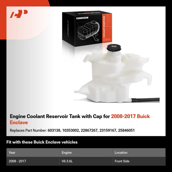 Engine Coolant Reservoir Tank with Cap for 2008-2017 Buick Enclave