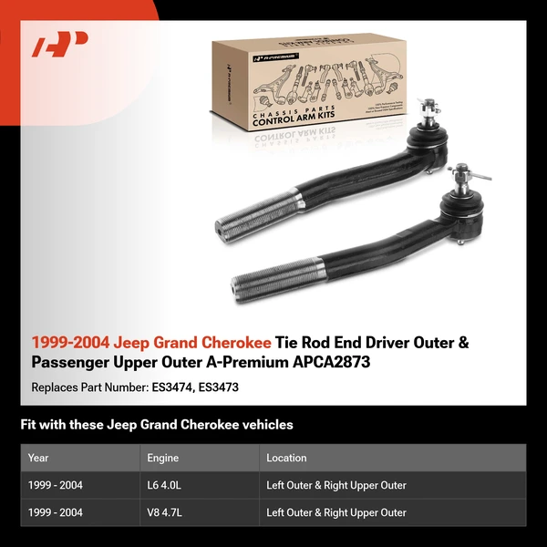 1999-2004 Jeep Grand Cherokee Tie Rod End Driver Outer & Passenger Upper Outer A-Premium APCA2873