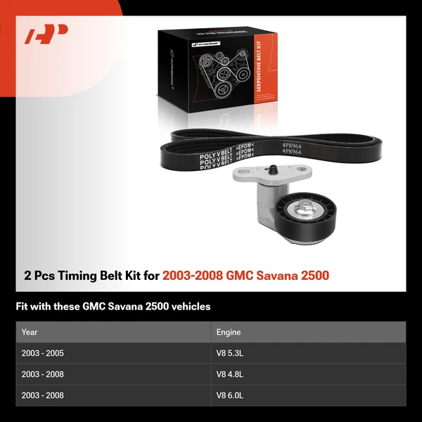 2 Pcs Timing Belt Kit for 2003-2008 GMC Savana 2500