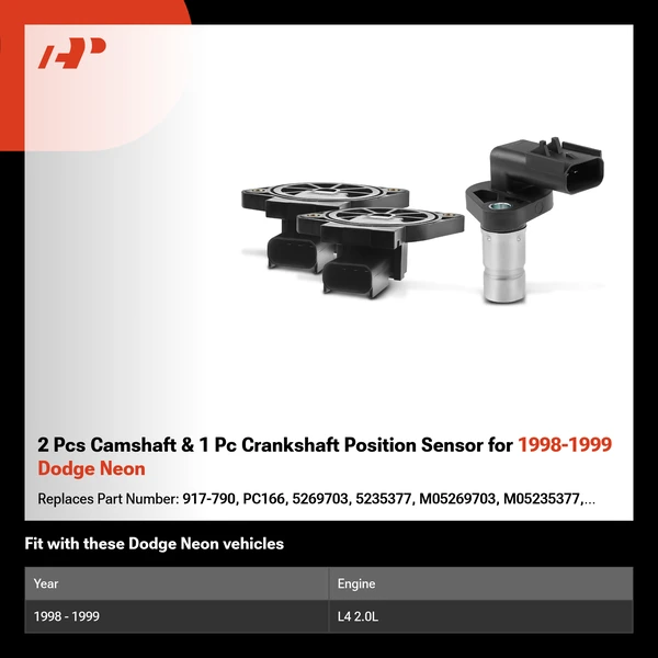 2 Pcs Camshaft & 1 Pc Crankshaft Position Sensor for 1998-1999 Dodge Neon