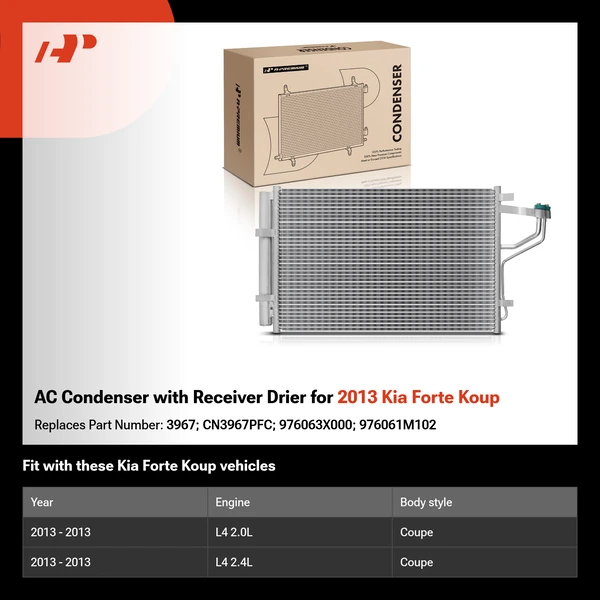 AC Condenser with Receiver Drier for 2013 Kia Forte Koup