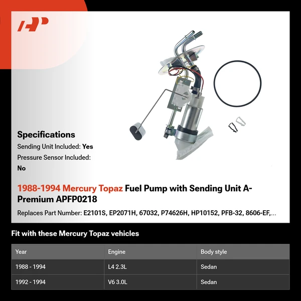 1988-1994 Mercury Topaz Fuel Pump with Sending Unit A-Premium APFP0218