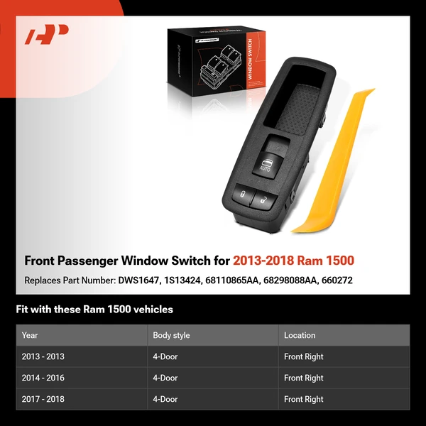 Front Passenger Window Switch for 2013-2018 Ram 1500