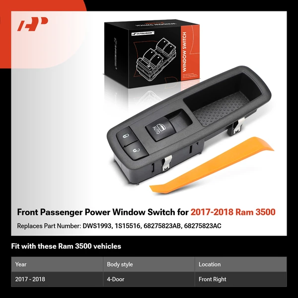 Front Passenger Power Window Switch for 2017-2018 Ram 3500