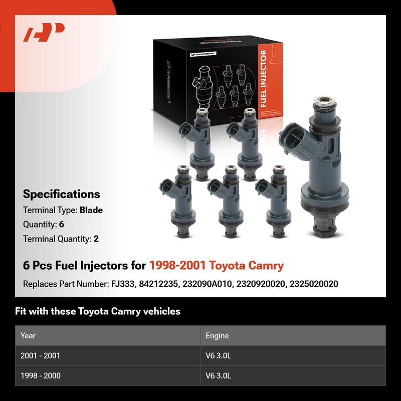 6 Pcs Fuel Injectors for 1998-2001 Toyota Camry