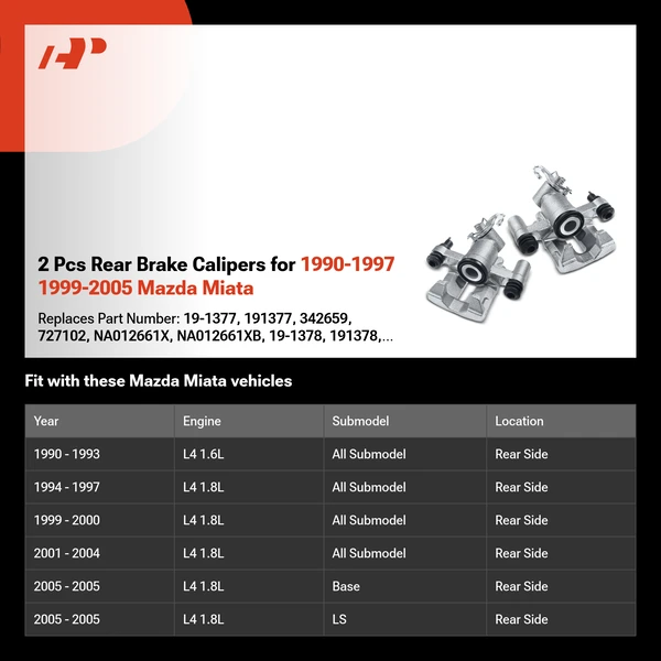2 Pcs Rear Brake Calipers for 1990-1997 1999-2005 Mazda Miata