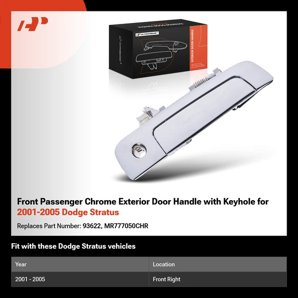 Front Passenger Chrome Exterior Door Handle with Keyhole for 2001-2005 Dodge Stratus