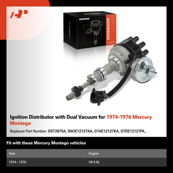 Ignition Distributor with Dual Vacuum for 1974-1976 Mercury Montego