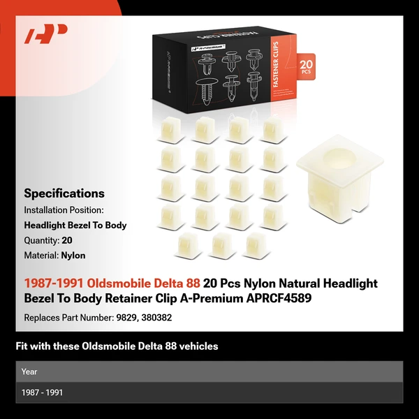 1987-1991 Oldsmobile Delta 88 20 Pcs Nylon Natural Headlight Bezel To Body Retainer Clip A-Premium APRCF4589