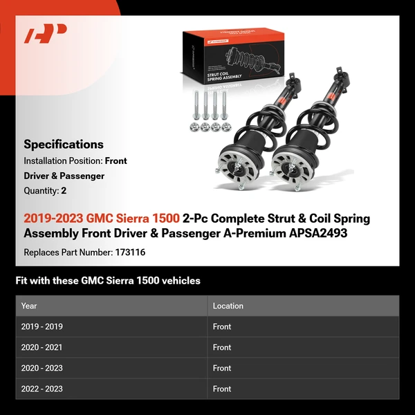 2019-2023 GMC Sierra 1500 2-Pc Complete Strut & Coil Spring Assembly Front Driver & Passenger A-Premium APSA2493