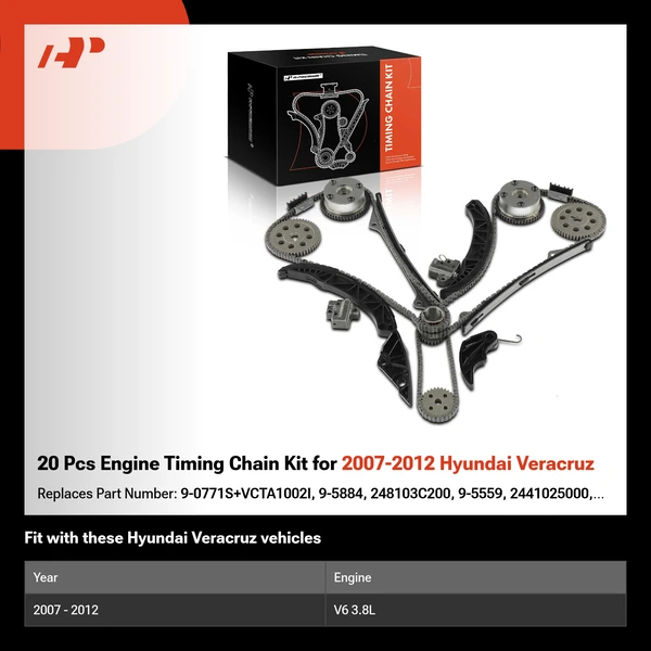20 Pcs Engine Timing Chain Kit for 2007-2012 Hyundai Veracruz