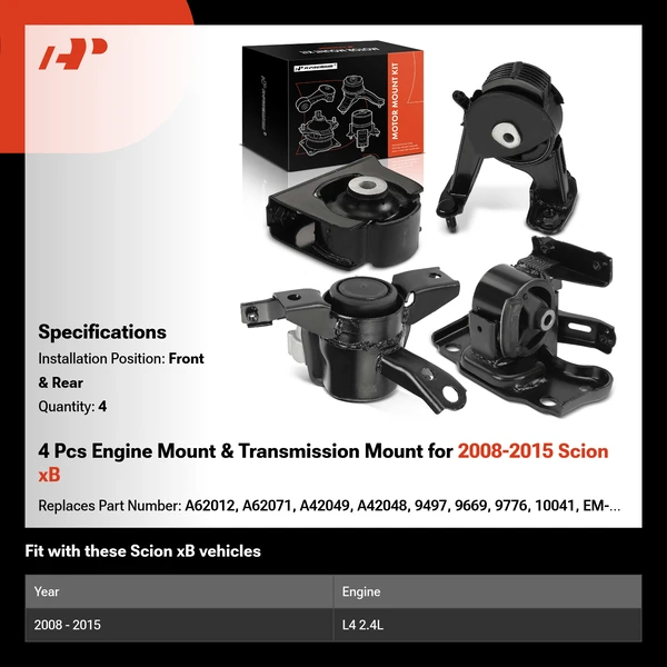 4 Pcs Engine Mount & Transmission Mount for 2008-2015 Scion xB