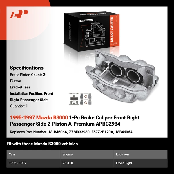 1995-1997 Mazda B3000 1-Pc Brake Caliper Front Right Passenger Side 2-Piston A-Premium APBC2934