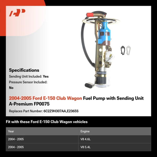 2004-2005 Ford E-150 Club Wagon Fuel Pump with Sending Unit A-Premium FP0075