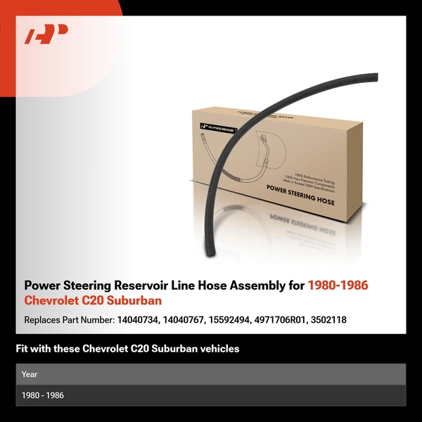 Power Steering Reservoir Line Hose Assembly for 1980-1986 Chevrolet C20 Suburban