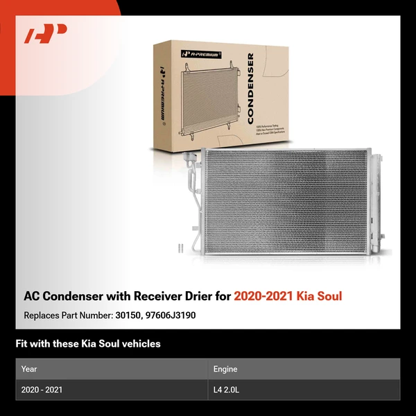 AC Condenser with Receiver Drier for 2020-2021 Kia Soul