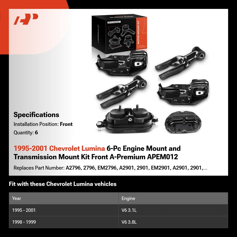 1995-2001 Chevrolet Lumina 6-Pc Engine Mount and Transmission Mount Kit Front A-Premium APEM012