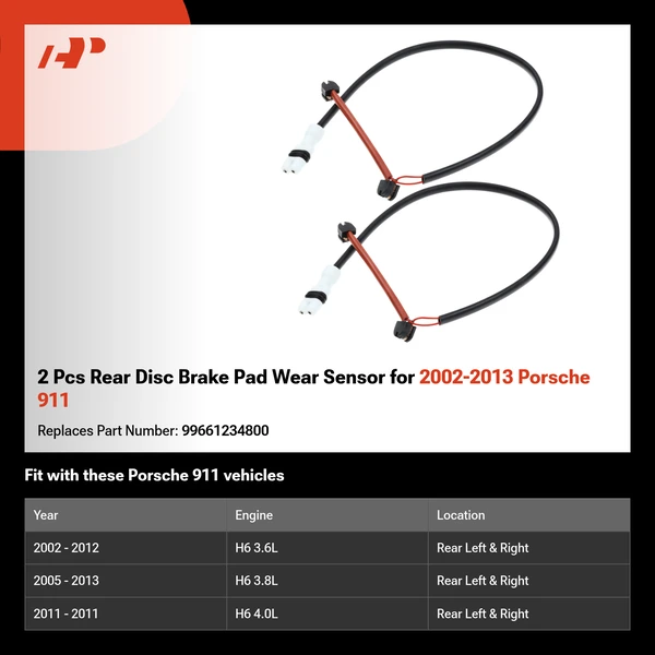 2 Pcs Rear Disc Brake Pad Wear Sensor for 2002-2013 Porsche 911