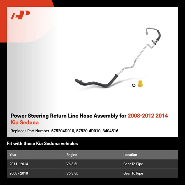 Power Steering Return Line Hose Assembly for 2008-2012 2014 Kia Sedona