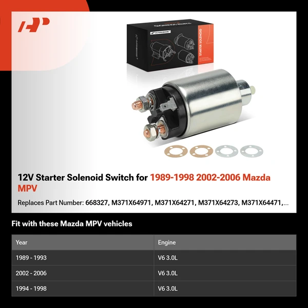 12V Starter Solenoid Switch for 1989-1998 2002-2006 Mazda MPV