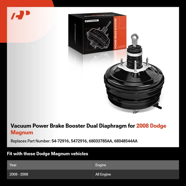 Vacuum Power Brake Booster Dual Diaphragm for 2008 Dodge Magnum