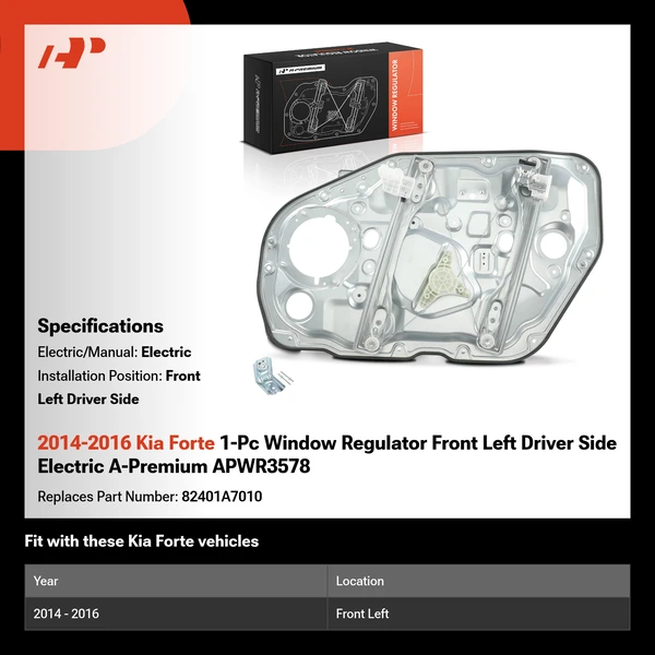 2014-2016 Kia Forte 1-Pc Window Regulator Front Left Driver Side Electric A-Premium APWR3578