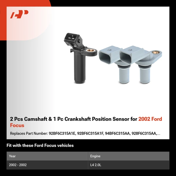 2 Pcs Camshaft & 1 Pc Crankshaft Position Sensor for 2002 Ford Focus
