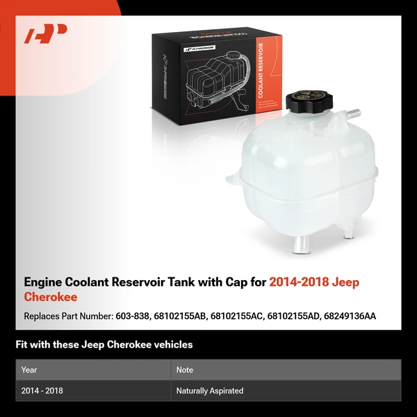 Engine Coolant Reservoir Tank with Cap for 2014-2018 Jeep Cherokee