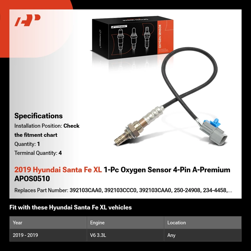 2019 Hyundai Santa Fe XL 1-Pc Oxygen Sensor 4-Pin A-Premium APOS0510