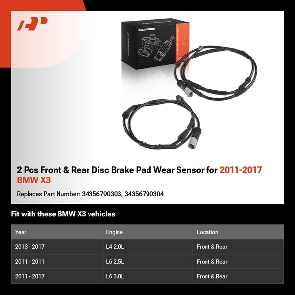 2 Pcs Front & Rear Disc Brake Pad Wear Sensor for 2011-2017 BMW X3