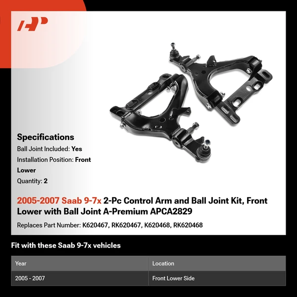 2005-2007 Saab 9-7x 2-Pc Control Arm and Ball Joint Kit, Front Lower with Ball Joint A-Premium APCA2829