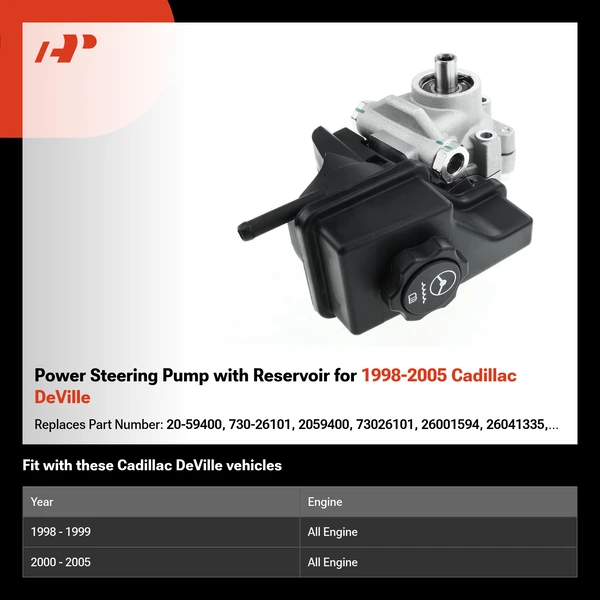 Power Steering Pump with Reservoir for 1998-2005 Cadillac DeVille